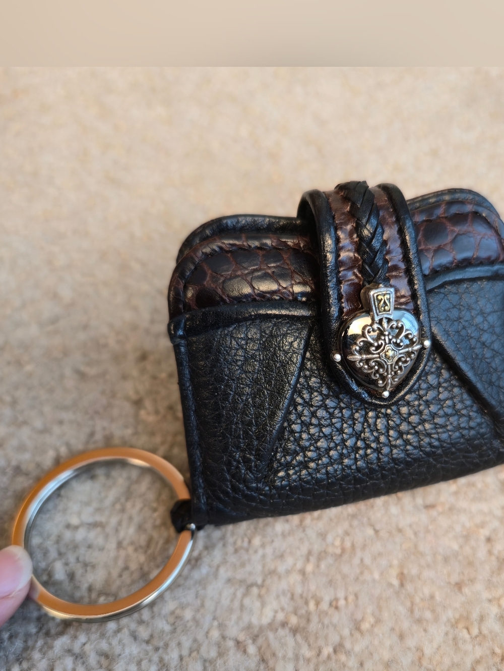 Brighton Black Leather Heart & Silver Embellishment Photo Case 3”